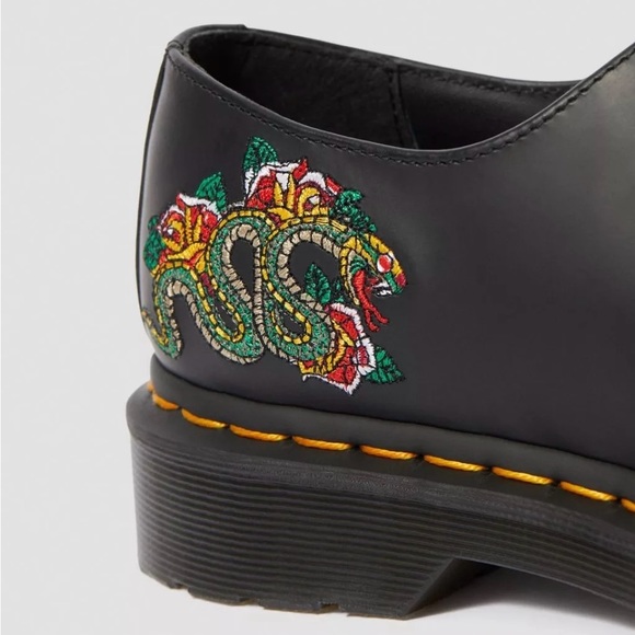 Dr. MARTENS 1461 SMOOTH LEATHER SNAKE EMBROIDERED SHOES Black Sz 6USM/7USL - Picture 2 of 9